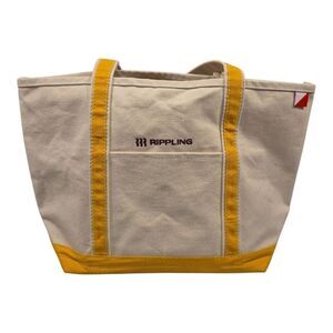 Shore Bags Classic Large Yellow Trim Canvas Tote Bag Beach Market LOGO ON IT